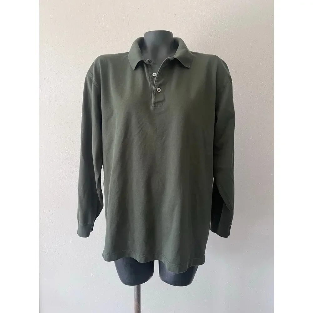 Marbas‎ Polo Shirt Men’s L Green Long Sleeves made in Italy Outdoors Preppy Y2K
